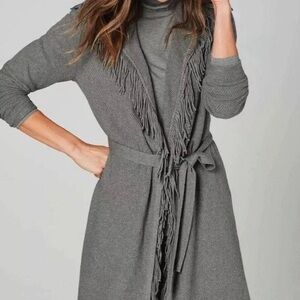 J.Jill Gray Fringe Long Cardigan - Size M - NWOT